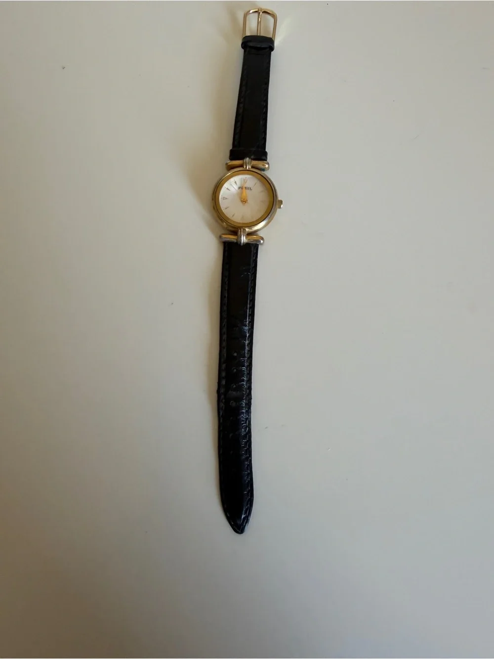 Vintage Fossil Women's Gold-Tone Leather Strap Watch - Gold & Black